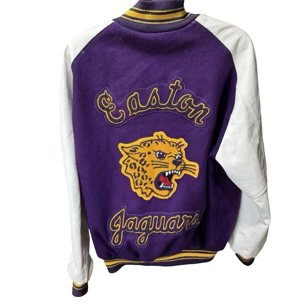 Vintage 2003 Letterman Jacket Varsity Purple Wool Leather Size 50 Jaguars